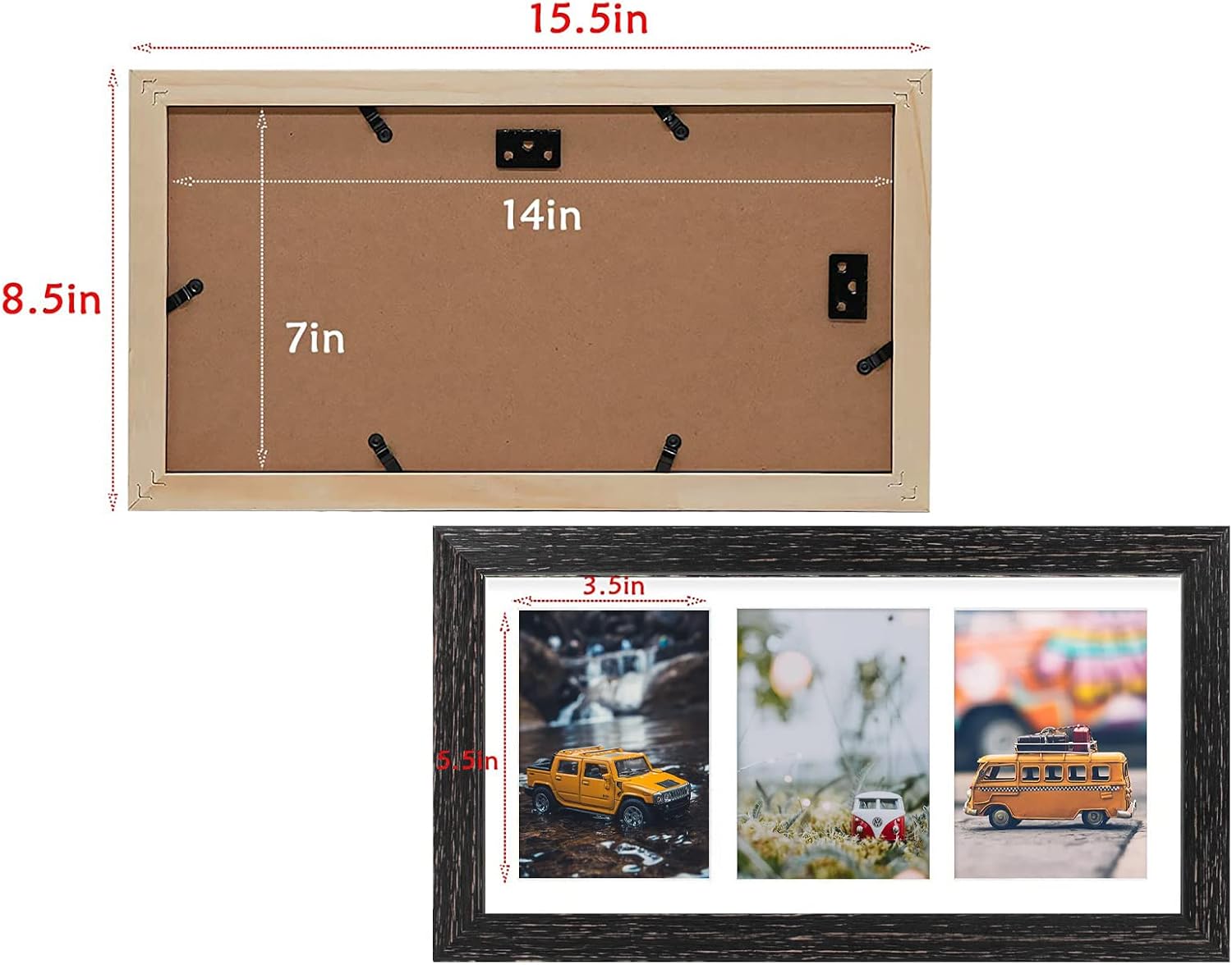 Golden State Art, 7x14 Distressed Black Wood Frame - 3-Opening White Mat for 4x6 Pictures - Portrait or Landscape Wall Mounting - Sturdy and Easy to Install - Real Glass