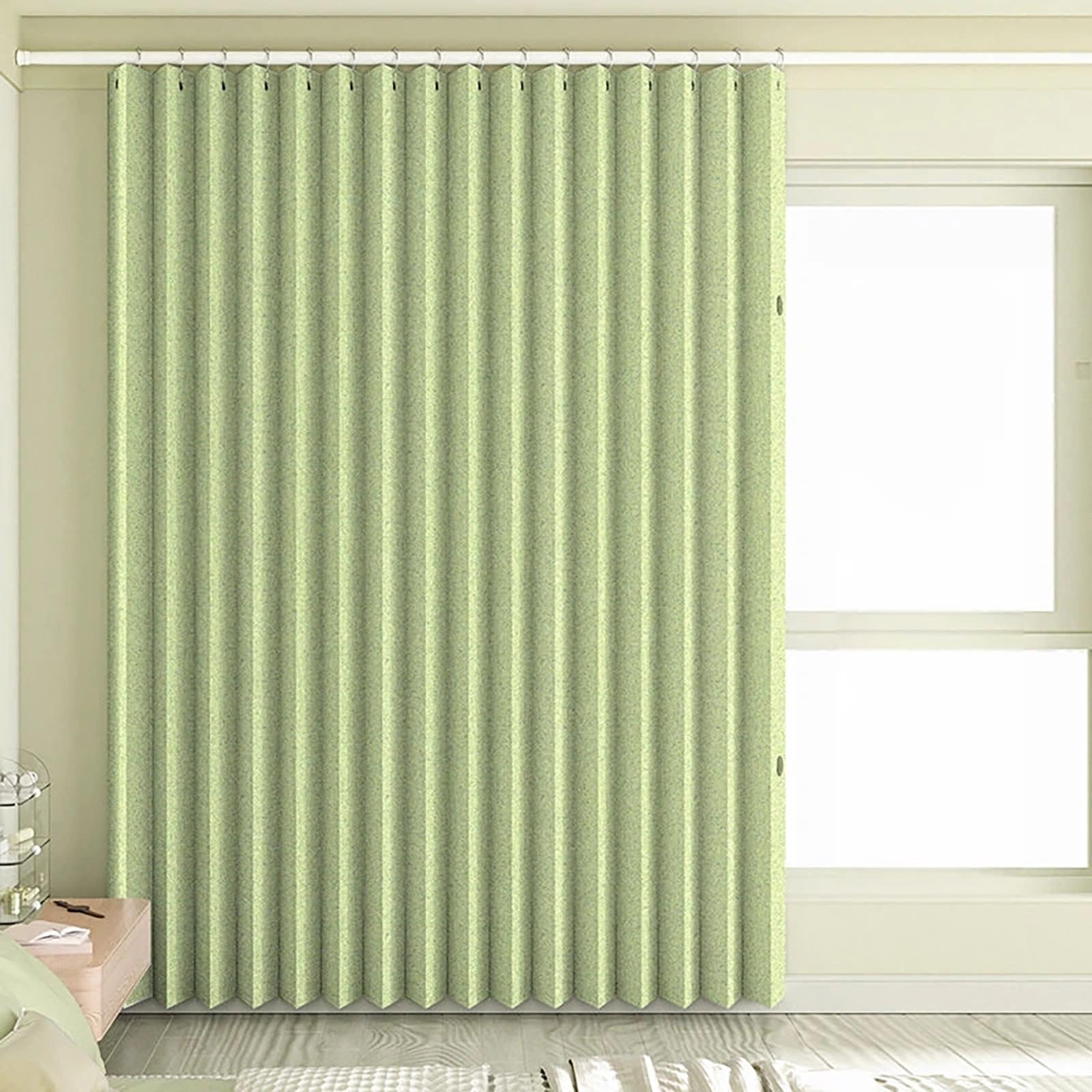 Rideau de porte magnétique pliable, design plissé avec tiges de tension, pour porte et séparateur de pièce, installation facile, décoration d'intérieur polyvalente