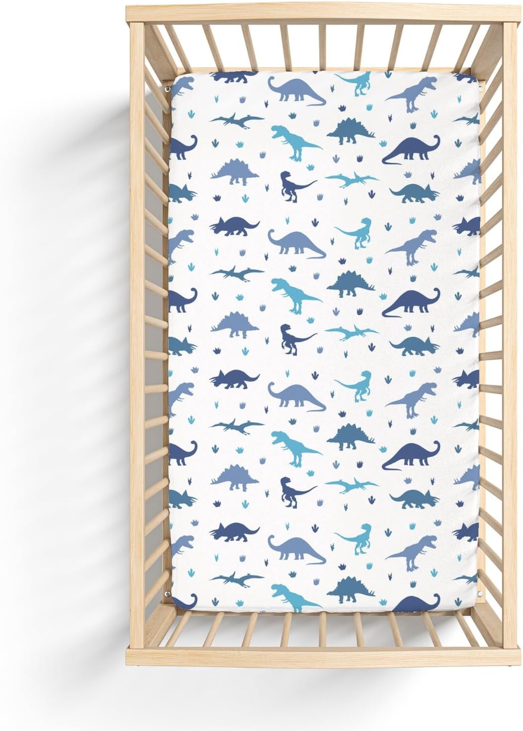 Dinosaur All-in-One Crib Sheet Mattress Protector - Soft & Breathable Baby Bedding - Organic 100% Viscose from Bamboo - Waterproof 5 Layer Protection - Washable - Fits Standard Cribs (52"x28")