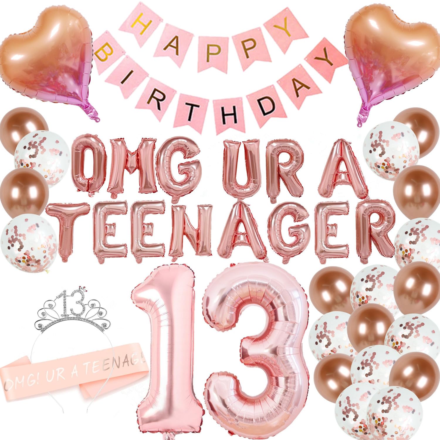 13th Birthday Decorations Thirteen Teenager Birthday OMG UR A Teenager Balloons 13th Birthday Tiara Sash Happy Birthday Banner for 13 Year Old Teen