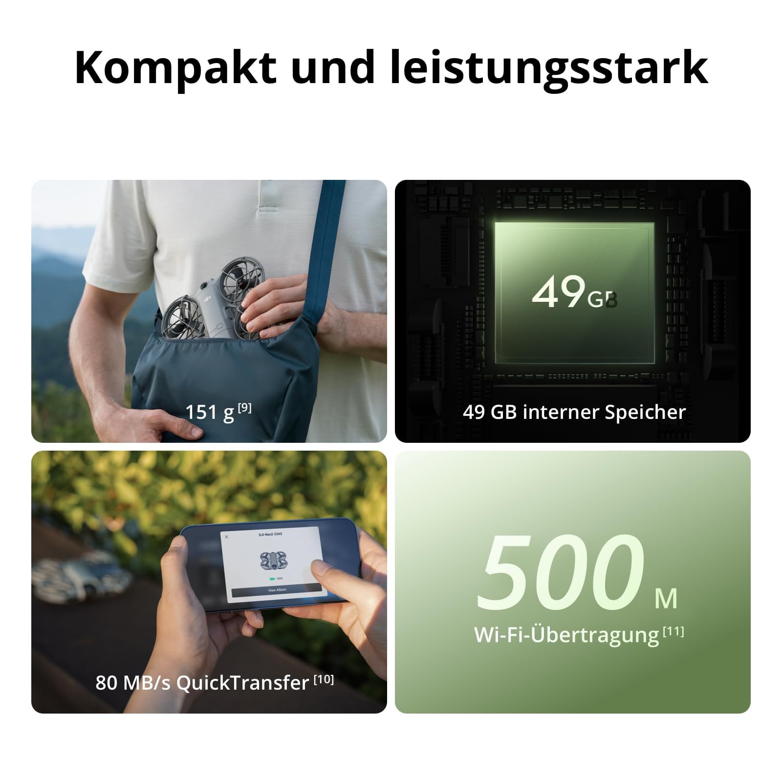 DJI Neo 2 Motion Fly More Combo Bundle mit Zubehör, 4K Drohne für Einsteiger mit RC Motion 3 und Goggles N3, Stabile Übertragung mit Digitalem Sendeempfänger, FPV-Flug, 3 Akkus (Ladestecker)