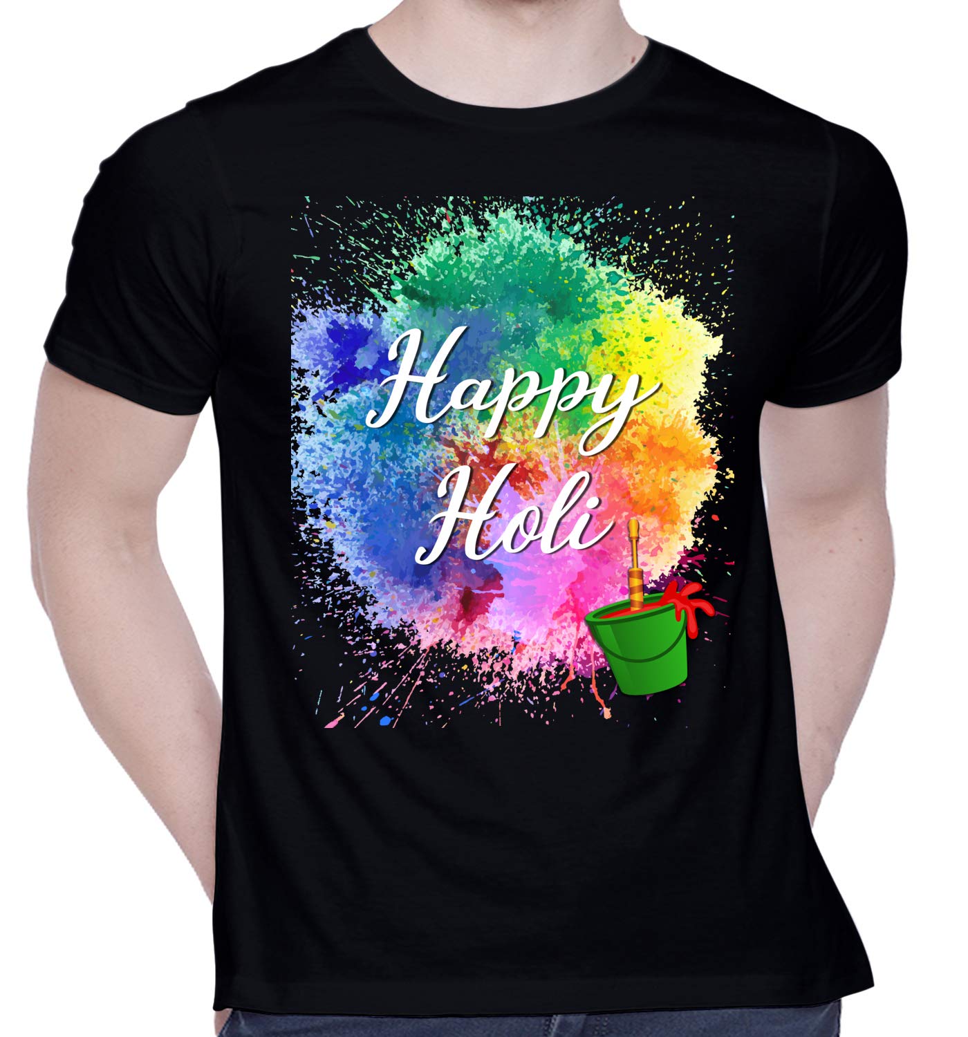 CreativiT Unisex Cotton Regular Fit Graphic Printed T-Shirt for Happy Holi Tshirt | Casual Half Sleeve Round Neck T-Shirt | | D00282-1_Black_X-Large