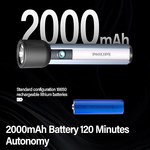 Miniatura 8 de PHILIPS SFL1183 - Linterna táctica brillante de 400 lúmenes con 6 modos, linternas LED recargables, 2000 mAh, impermeable, luz de flash de mano para