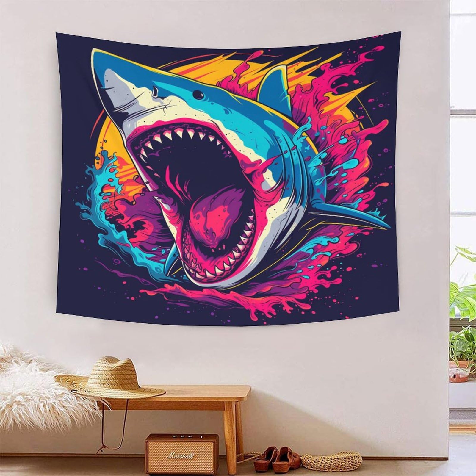 Tapisserie requin 3D en polyester doux comme décoration murale de chambre - 7