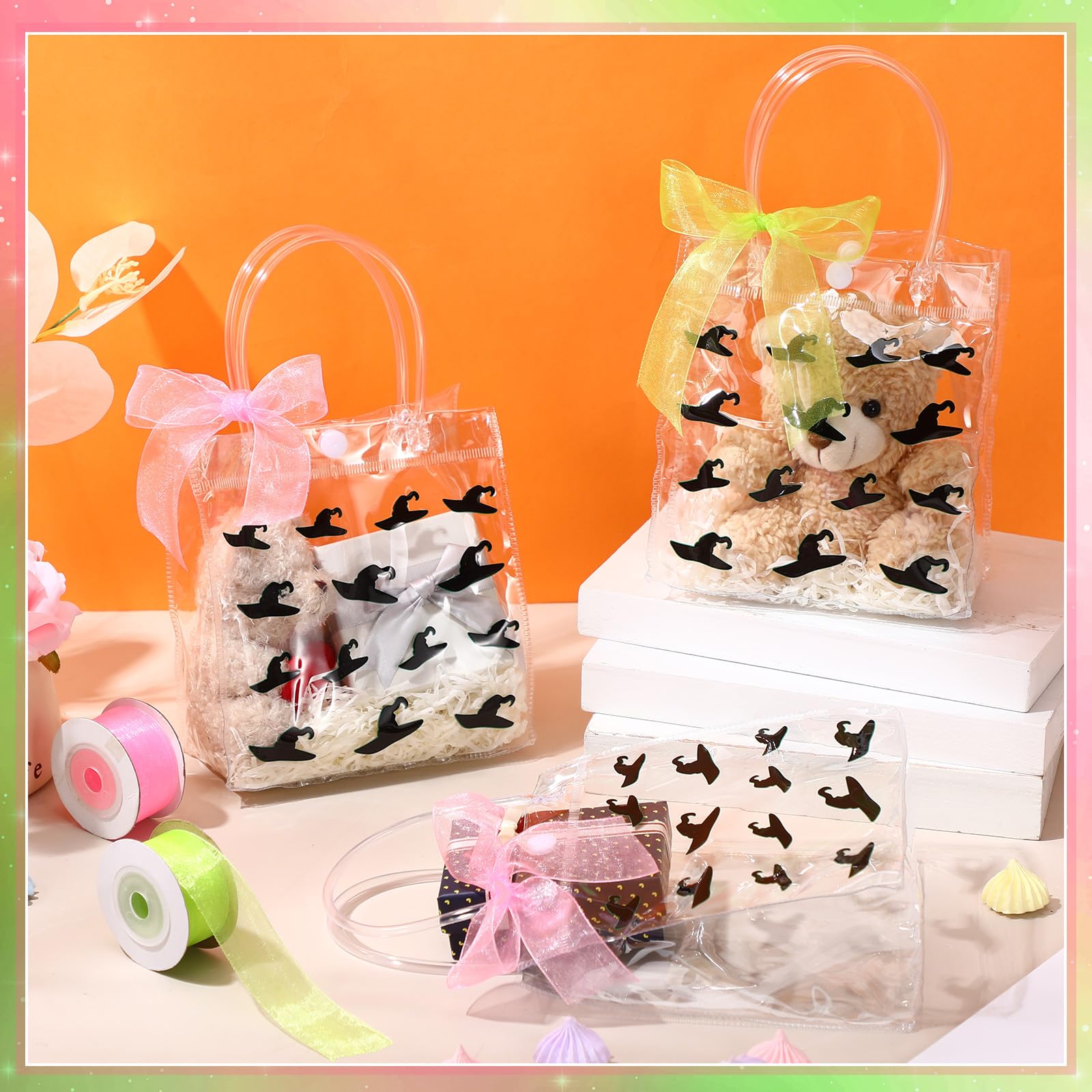 12x Hexenhut-Geschenktüten Transparent Mit Griff – Party-Tragetaschen Für Halloween & Feste
