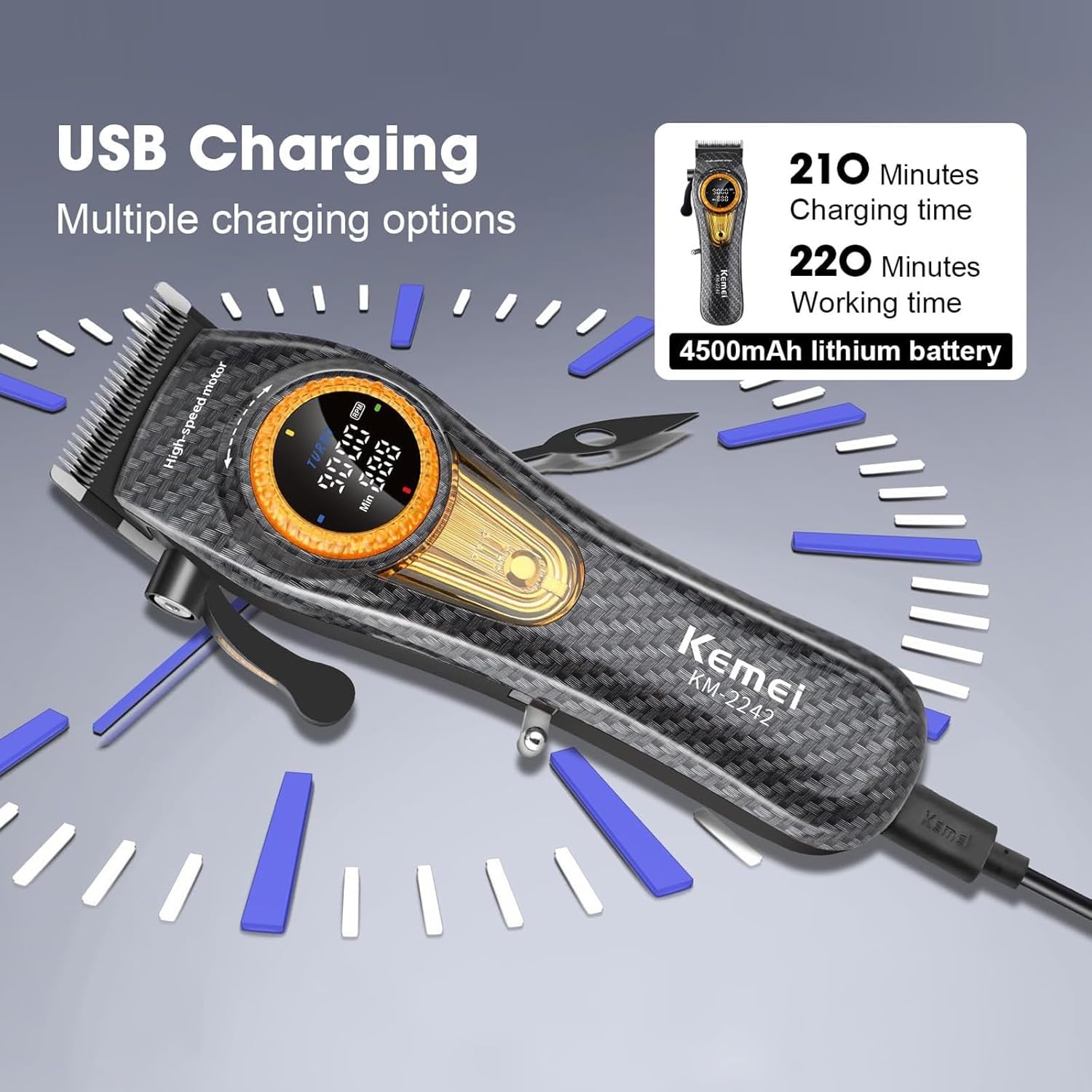 KEMEI Professional Hair Clippers for Men Cord/Cordless Hair Cutting Kits, Hair & Beard Trimmer, Adjustable Blade Barber Clippers with USB Rechargeable, Gift for Men, KM-2242