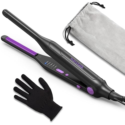 Wavytalk 3/10'' Pencil Flat Iron for Short Hair, Pixie Cut and Bangs, Mini Hair Straightener for Edges, Small Flat Iron with Anti-Pinch Design, Tiny Hair Straightener with Adjustable Temp