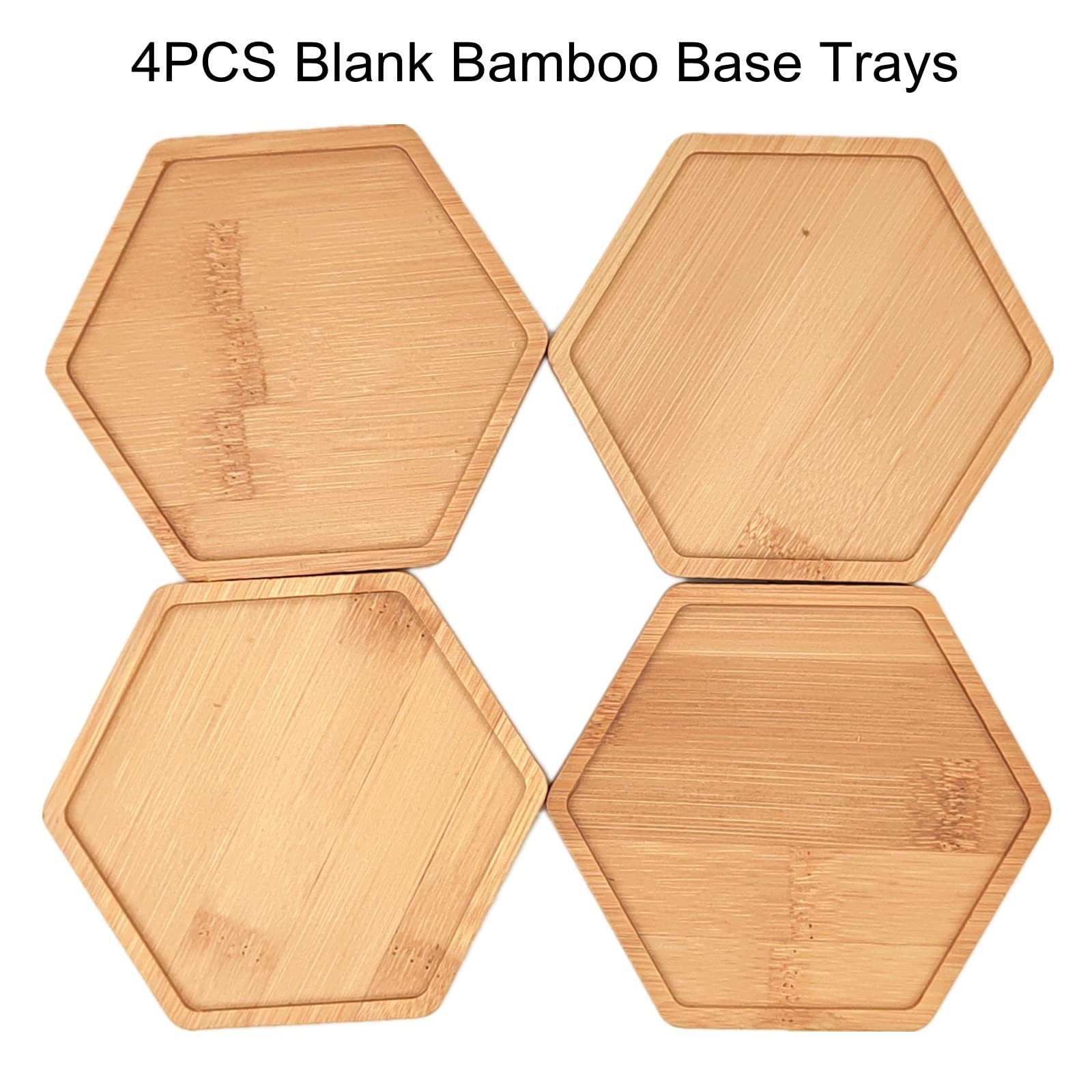 Bambú Posavasos Hexagonales Mosaico, Bandejas Vacías para Manualidades, 4 Unidades