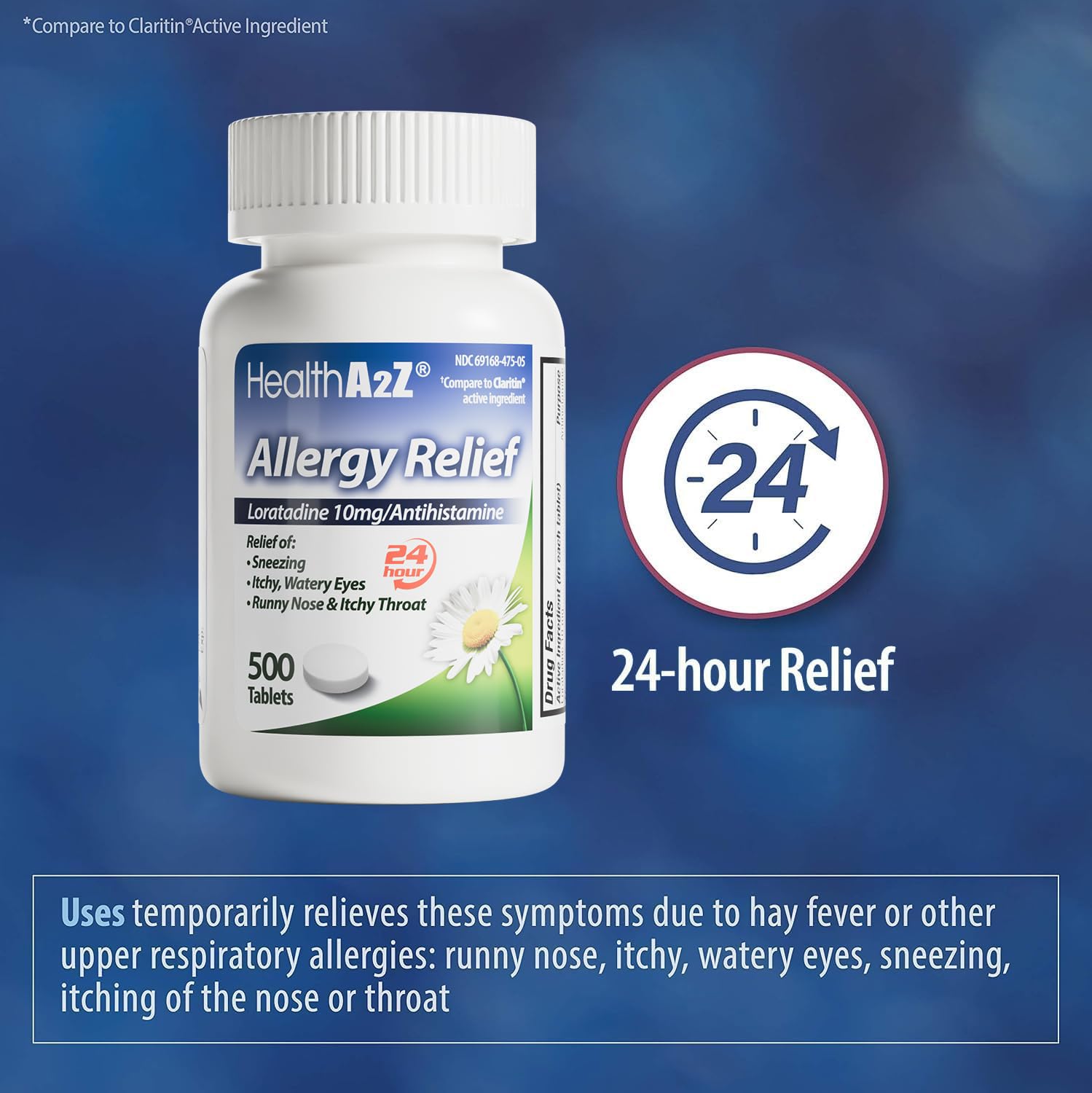 HealthA2Z® Allergy Relief, Loratadine 10mg Antihistamine, 500 Dye Free Tablets, Relief from Itchy Throat, Sneezing, Runny Noses, 24-Hours Allergy Medicine — Amazon image 8