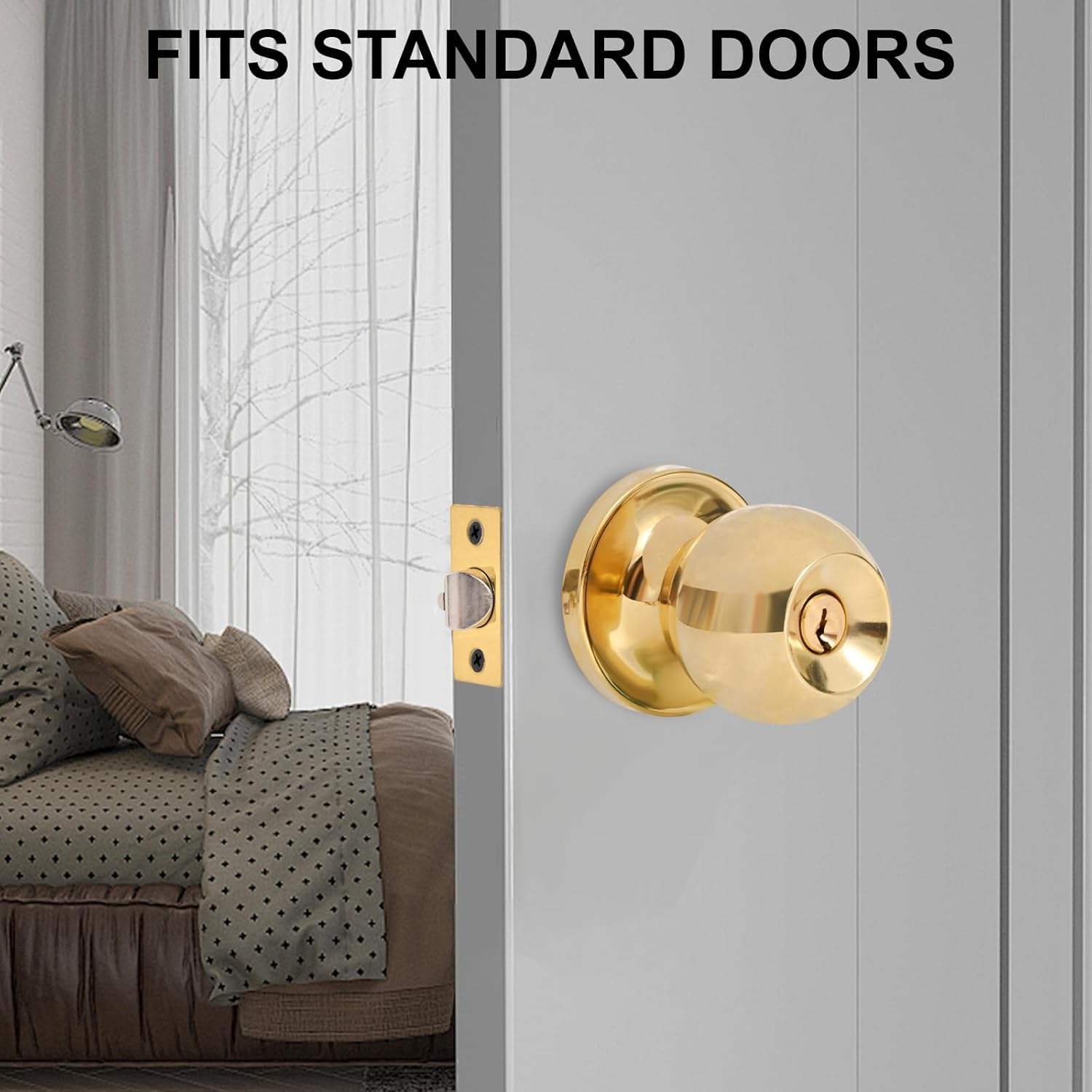 Gold Door Knobs with Lock & Key - 4 Pack -5