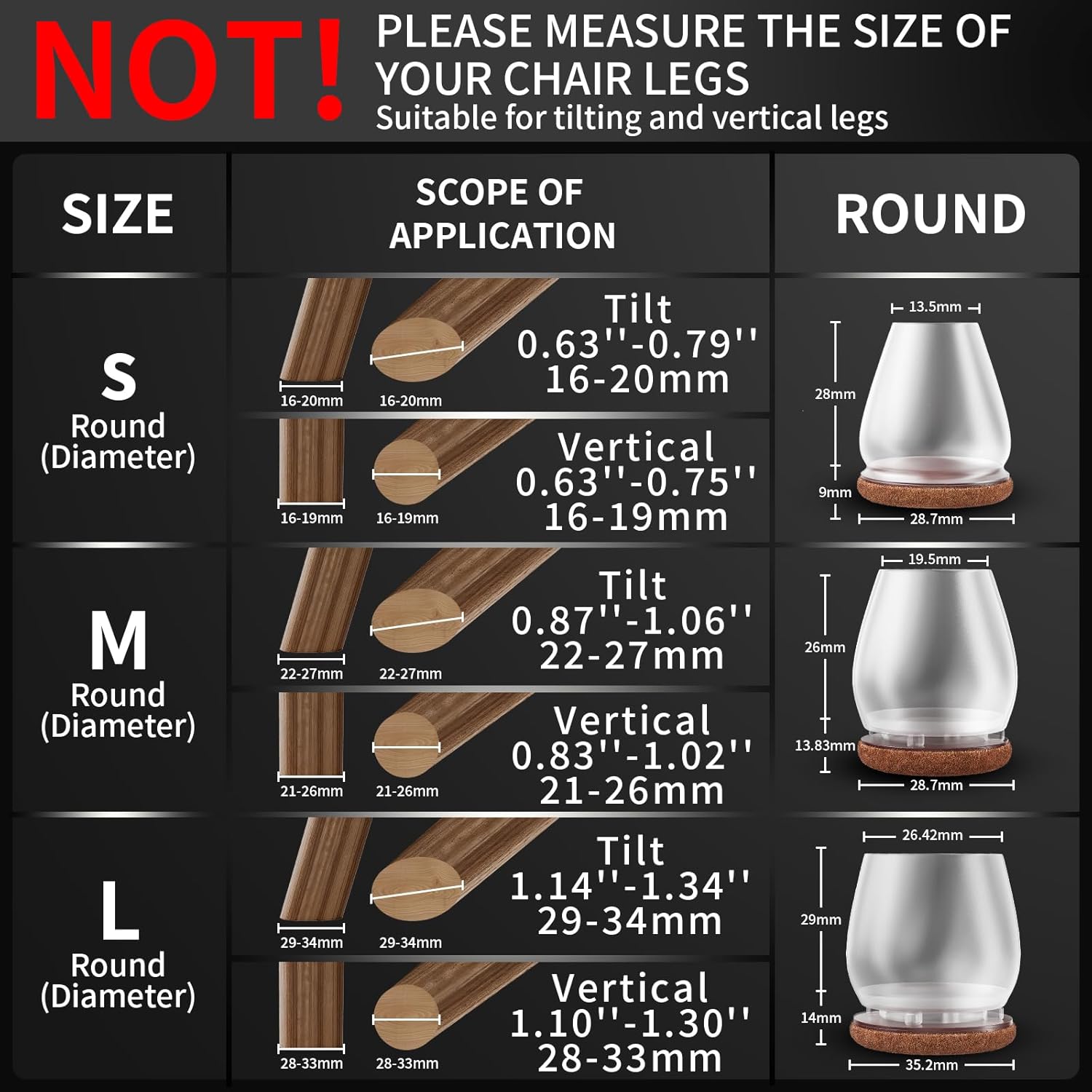 MAYZOLOP 16PCS Chair Leg Floor Protectors, 0.75inch Small Transparent Chair Leg Caps for Tilt Chair Legs, Hardwood Floor Protectors for Furniture Legs with Felt Pads Sliders,No... - Image 5