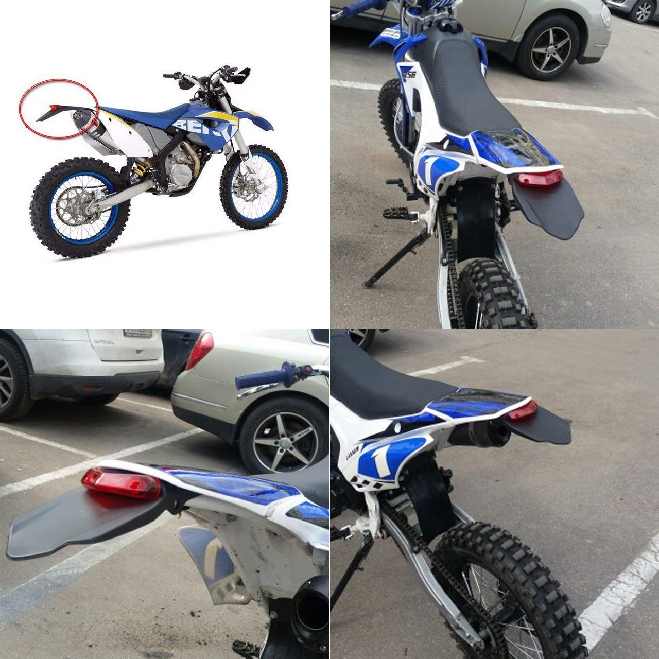 HANSWDEU parafango posteriore con luce posteriore da Freno LED per moto Motocross, Enduro (lente rossa