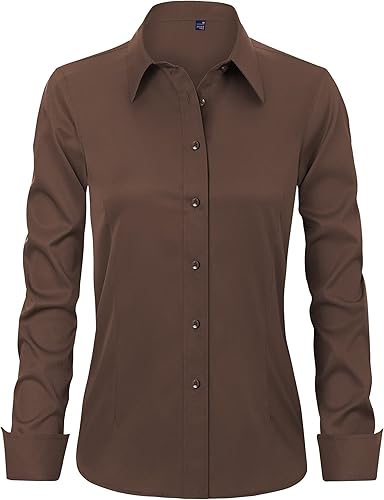 J.VER Camisas de vestir para mujer, de manga larga, con botones, sin arrugas, blusa de trabajo sólida