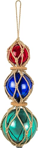 SAILINGSTORY - Flotador de pesca de cristal de 3 pulgadas, rojo + 4 pulgadas azul + 5 pulgadas, bolas de boya de vidrio aguamarina, decoración
