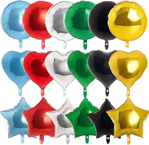 PartyWoo 30 globos redondos de papel de aluminio de 18 pulgadas, corazón y estrella perfectos para noches estrelladas, estrellas centelleantes y