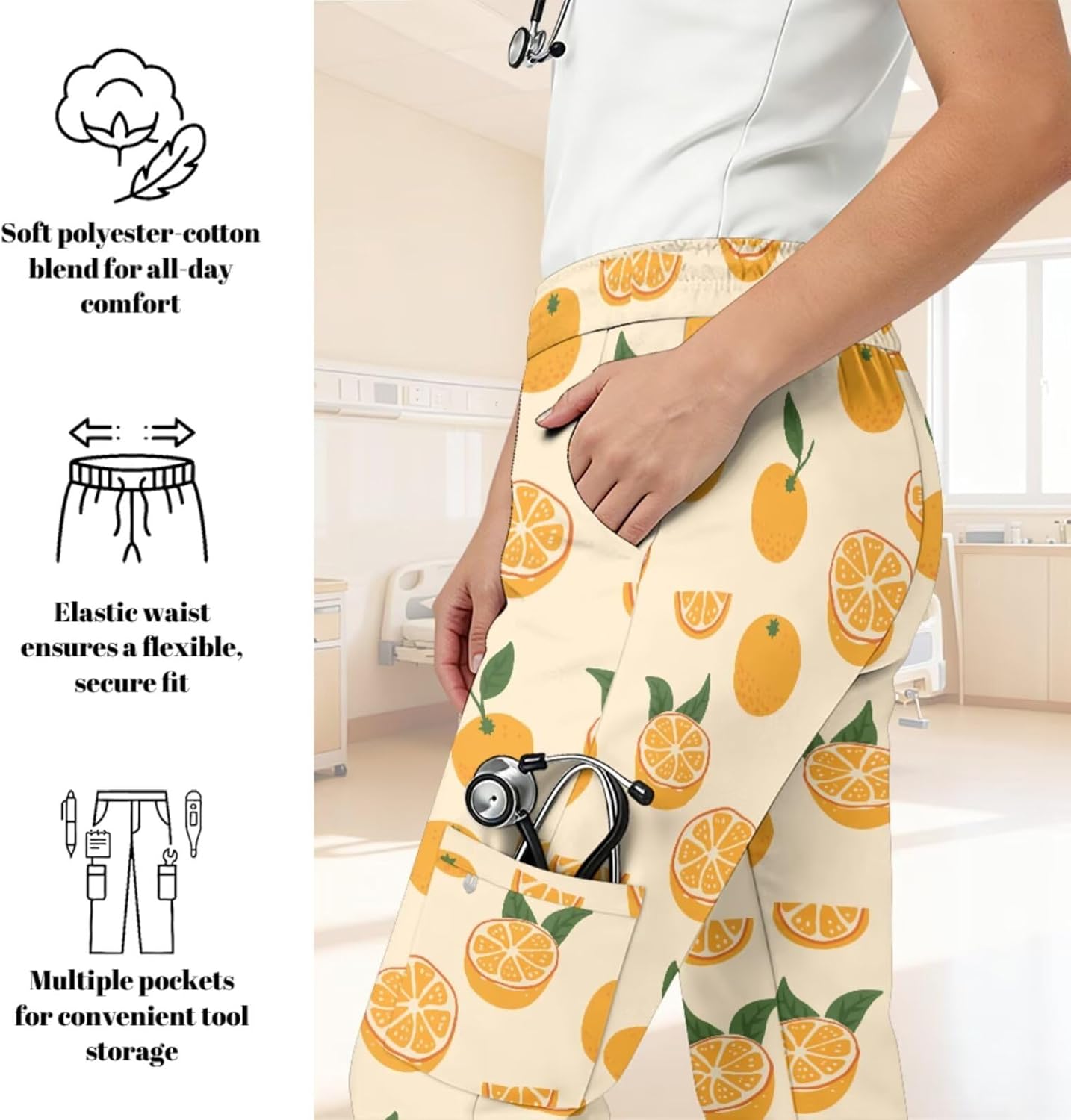 Scrubs for Women Set Medical Uniform V Neck Short Sleeve Top and Straight Jogger Pants with Six Pockets Workwear