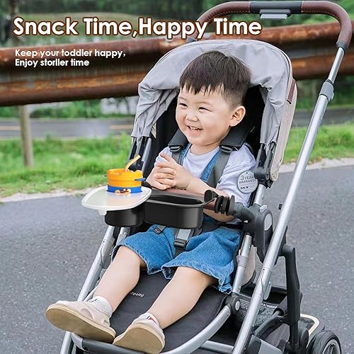 Miniatura 9 de Bandeja universal para bocadillos para cochecito con portavasos y tapa a prueba de derrames, se adapta a cochecitos, sillas altas, cochecitos de