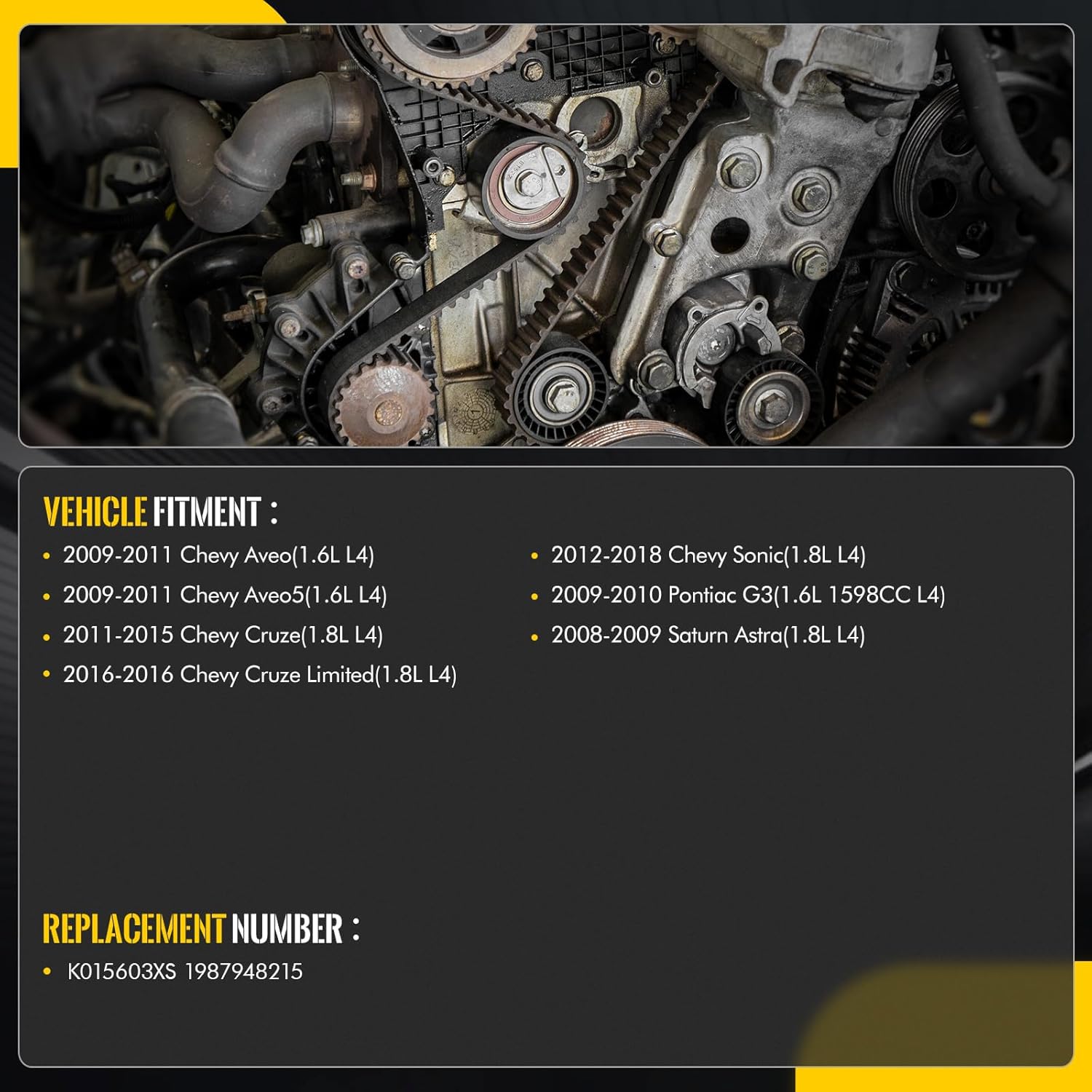 KUSATEC K015603XS Engine Timing Belt Kit Fit for 2009-2011 Chevy Aveo 5,2011-2015 Cruze 2016 Limited,2012-2018 Sonic,2009-2010 Pontiac G3,2008-2009 Saturn Astra;1.6 1.8L L4;Replace 1987948215