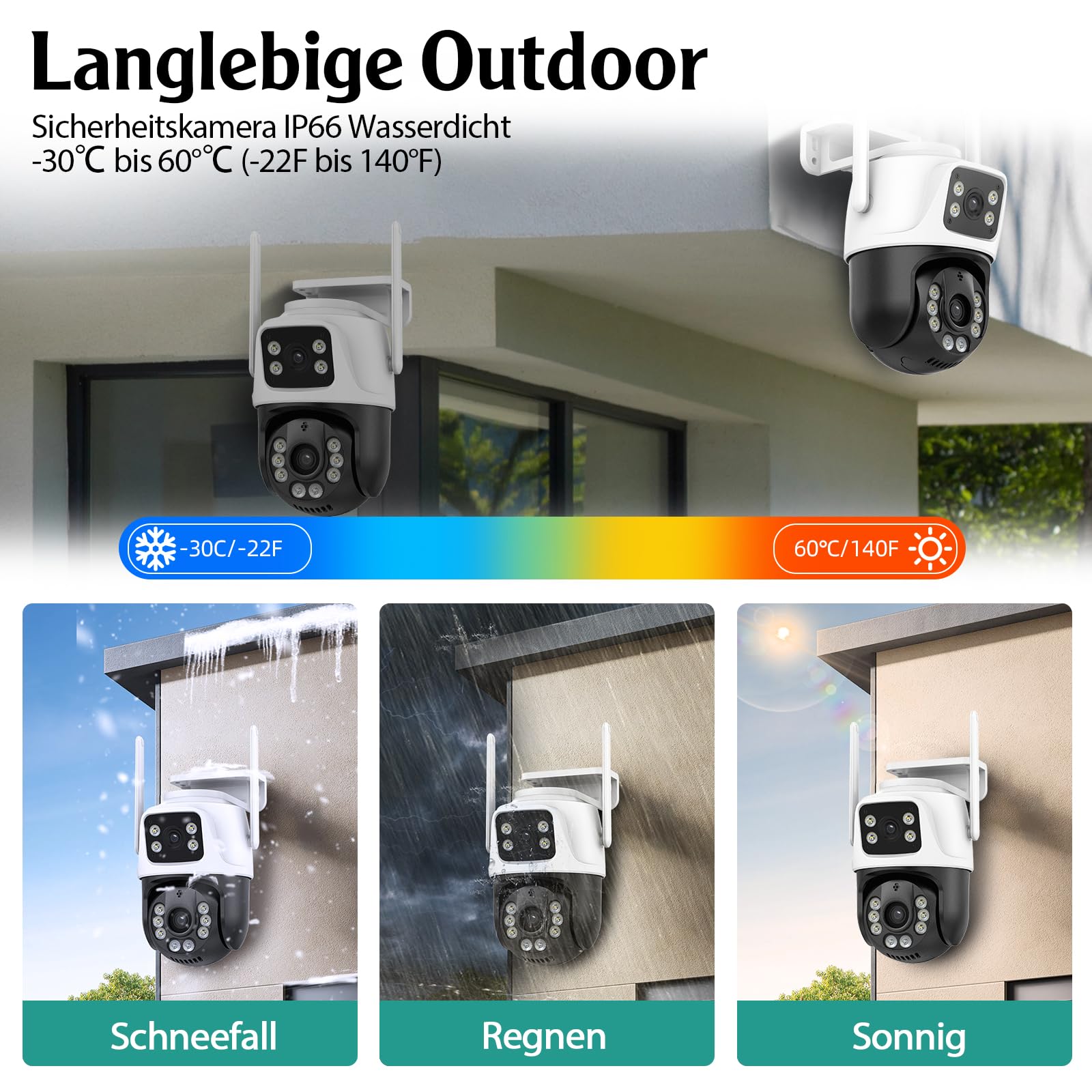 KERUI Zewnętrzna kamera monitoringowa WLAN z podwójnym obiektywem, kamera 6 MP PTZ IP monitoring wewnątrz z 2,4/5 GHz obracana o 360° kamera WiFi, 2-drożne audio, noktowizor, IP66, pamięć w chmurze 24
