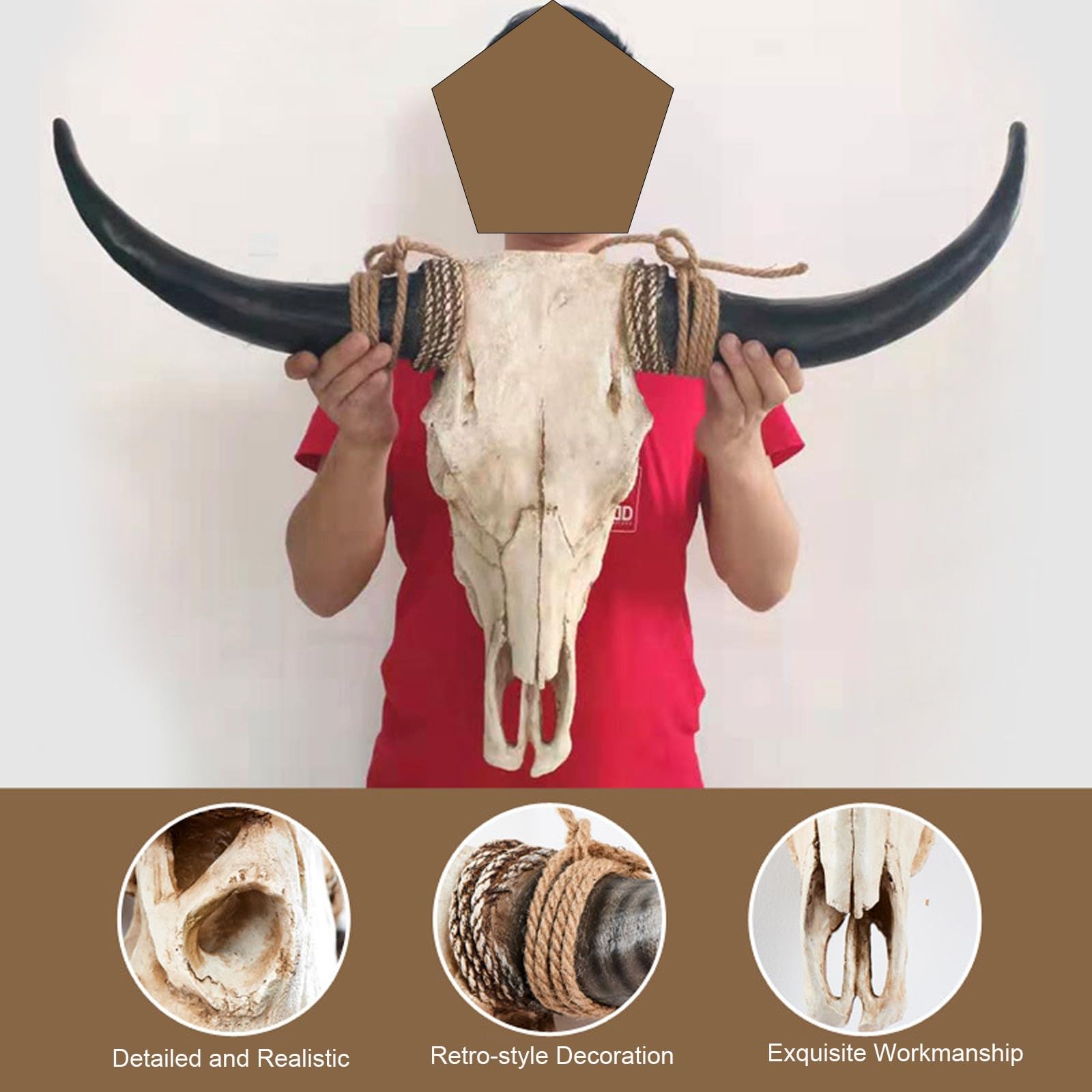 Decorazione da Parete In Resina con Teschio di Mucca Dalle Lunghe Corna, Simulazione di Scultura di Animali Selvatici In 3D(F-78 * 62CM/31 * 24IN)