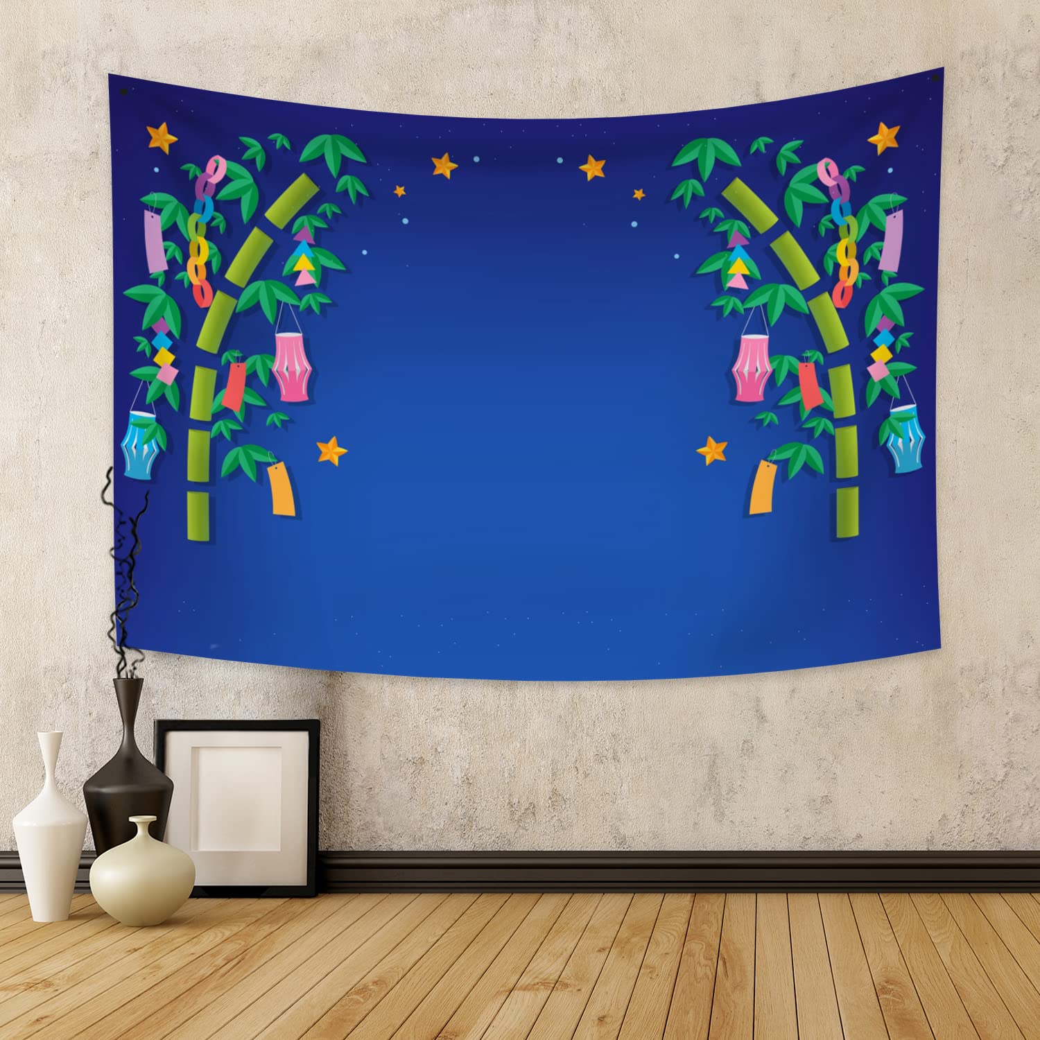 Amazon.co.jp: Qinunipoto タペストリー 七夕まつり 七夕の飾り 笹竹に