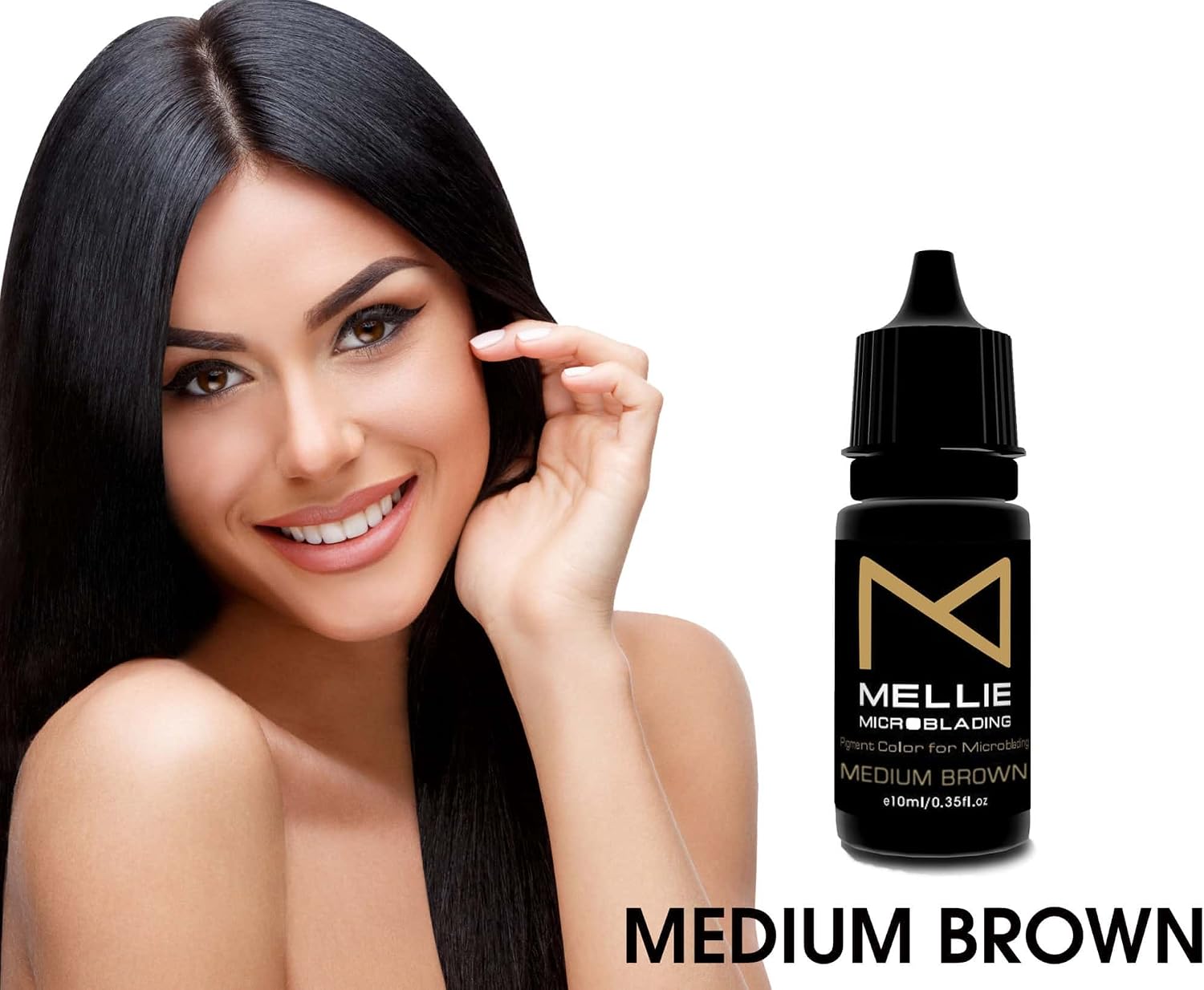 Mellie Microblading Pigment – Medium Brown 10 ml/.35fl.oz | Medical Grade | No Mixing | Long Lasting for Professionals Permanent Make Up Supplies