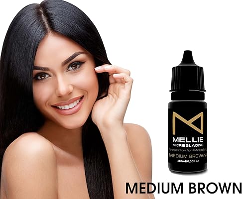 Vista 2 de M Ellie Microblading Pigmento – Marrón medio 0.3 fl oz/0.35 fl oz Grado médico Sin mezcla Larga duración para profesionales suministros