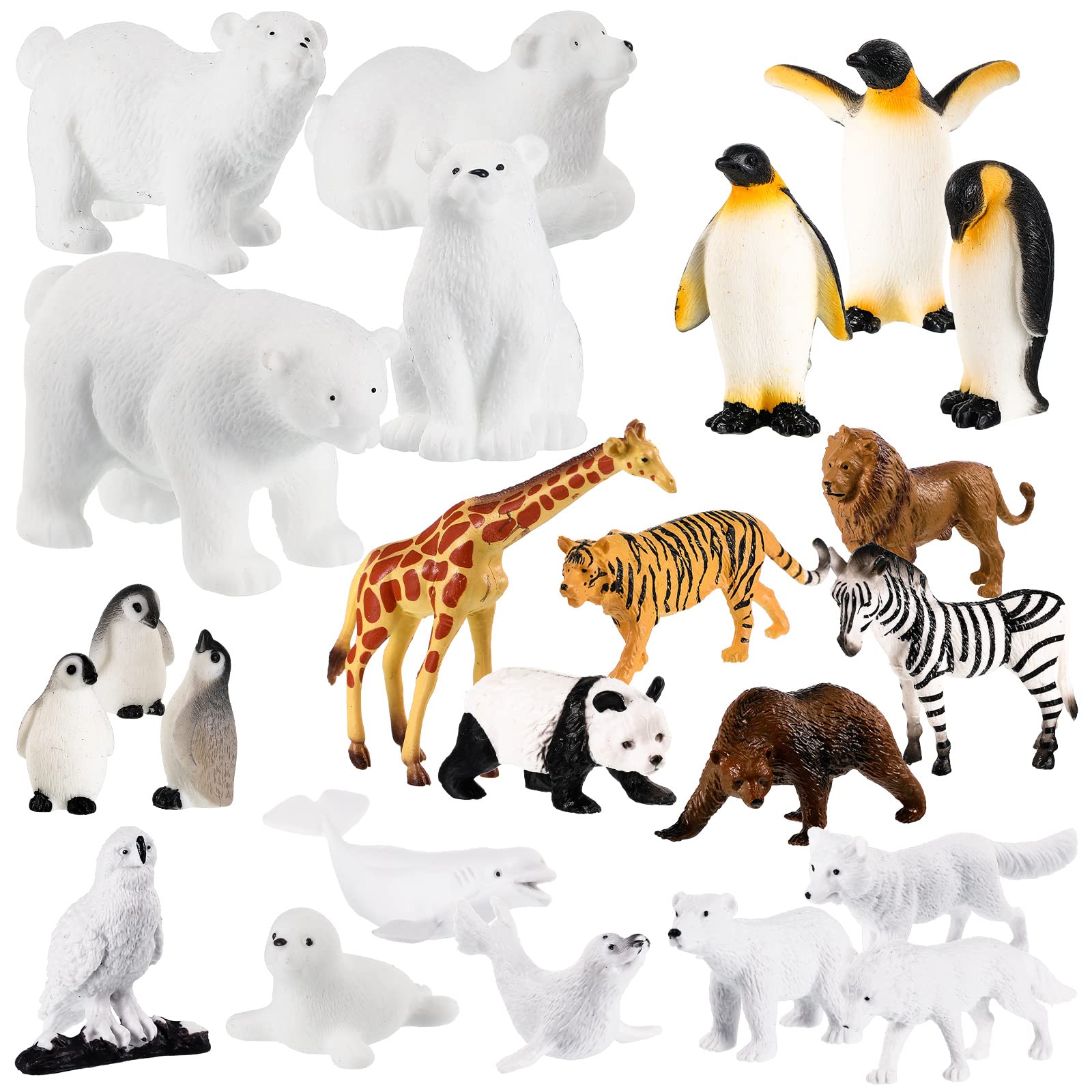 Skylety 24 Pieces Polar Animals Figurines Antarctic Animals Set Realistic Animal Figures Toys Playset Plastic Arctic Animals Toys with Realistic White Bear Animals Playset Cupcake Topper