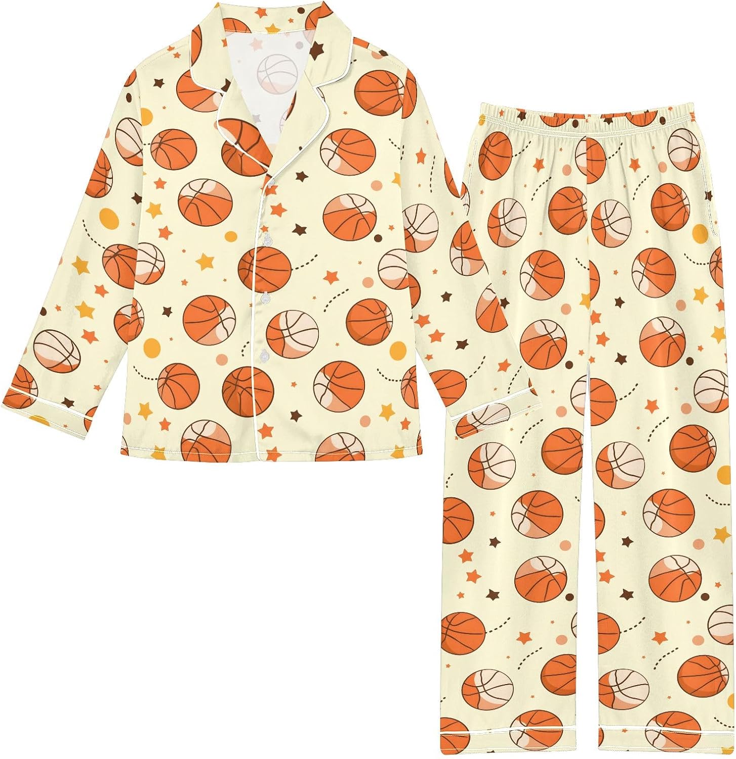Kids Casual Satin Wear Set Basketball Five-pointed Star Pattern Unisex Relaxed Fit Clothing