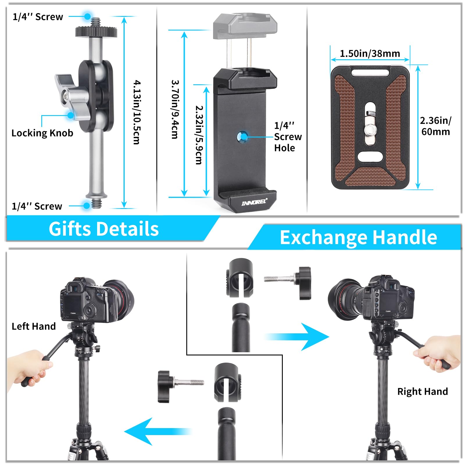 Testa Fluida INNOREL F20 Per Video E Foto - Compatta In Alluminio Con Rotazione 360° E Inclinazione Multi-Angolo, Carico 5kg - Compatibile DSLR, Mirrorless E Smartphone