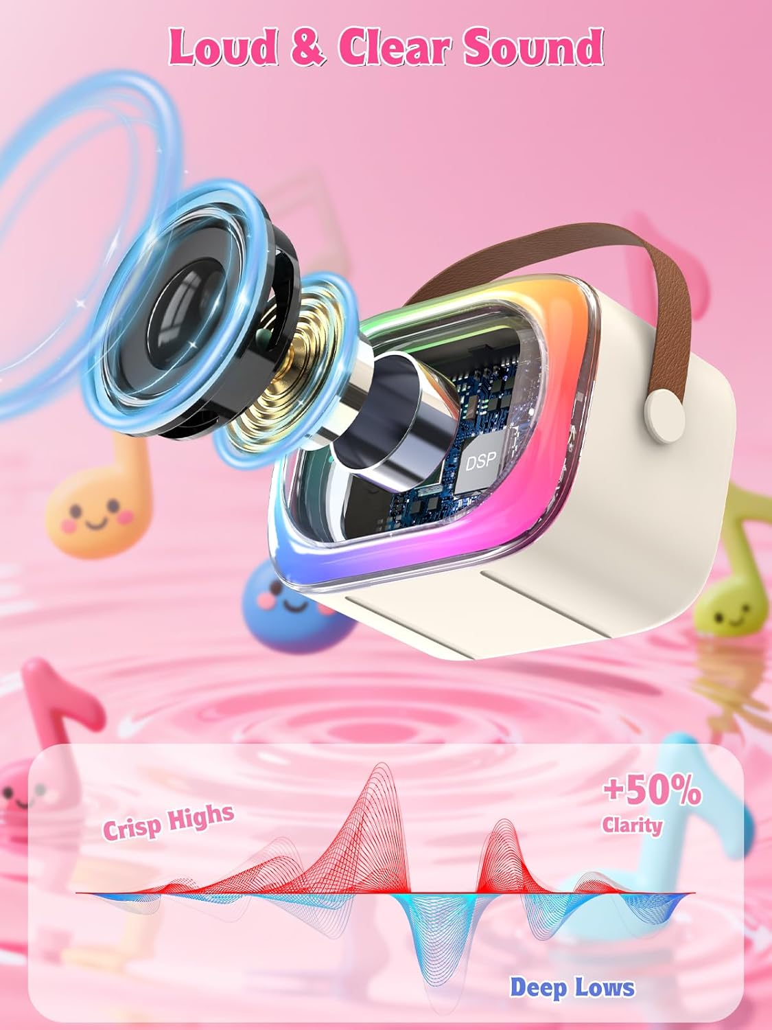 Mini Karaoke Machine for Kids Girls Boys Ages 3-12, Portable Bluetooth Speaker Car Karaoke with 2 Wireless Microphones with Voice Changing & LED Lights, TOP Birthday for Teen Child - Image 6