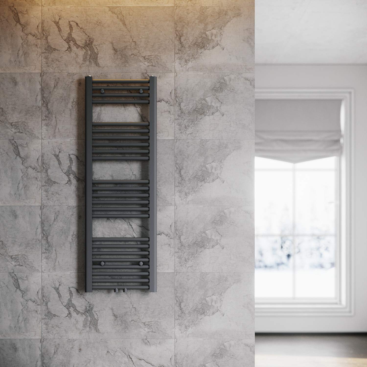 SONNI Grzejnik łazienkowy 1200 x 400 mm suszarka do ręcznika antracyt 547 W design podgrzewacz do ręczników łazienka przyłącze środkowe ogrzewanie