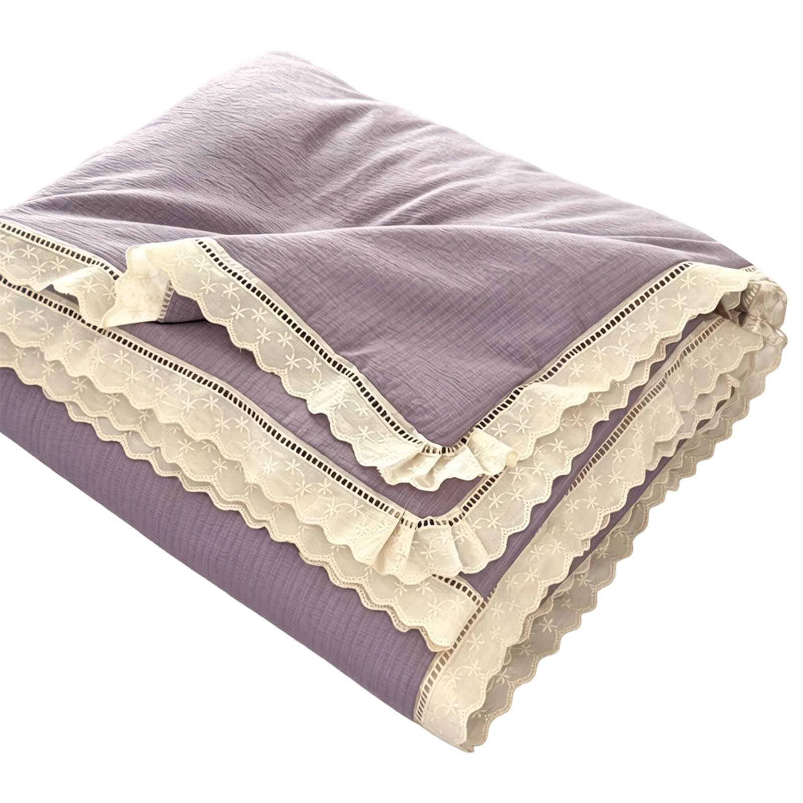 Kaeltsyn Lace Trim Bedding Quilt Gentle on Skin Wicking Machine Washable Cooling Comforter Throw Blanket Gift Bubble Gauze Blanket