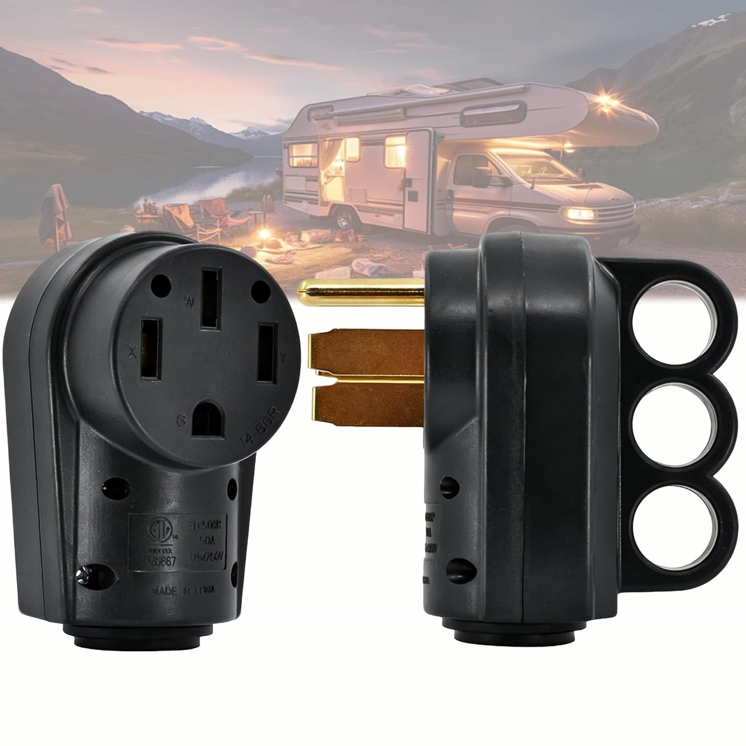 50 Amp RV Plug and Connector Kit, NEMA 14-50P Male Plug and 14-50R Female Receptacle, 4-Prong 125/250V Heavy Duty Electrical Replacement for RV Power Cord, Camper, Travel Trailer