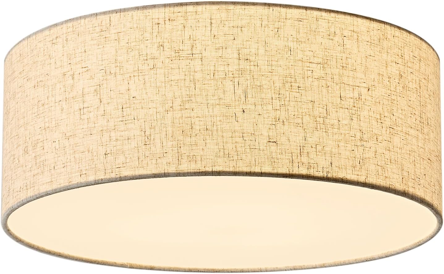16-Inch Flush Mount Ceiling Light Fixture with Linen Fabric Shade, Modern Drum Light Fixture 3-Light Bedroom Lights for Ceiling, Farmhouse for Living Room, Dining Room, Kitchen, Entrance