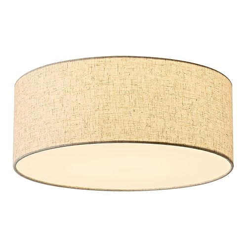 YETNGLT 16-Inch Flush Mount Ceiling Light Fixture with Linen Fabric