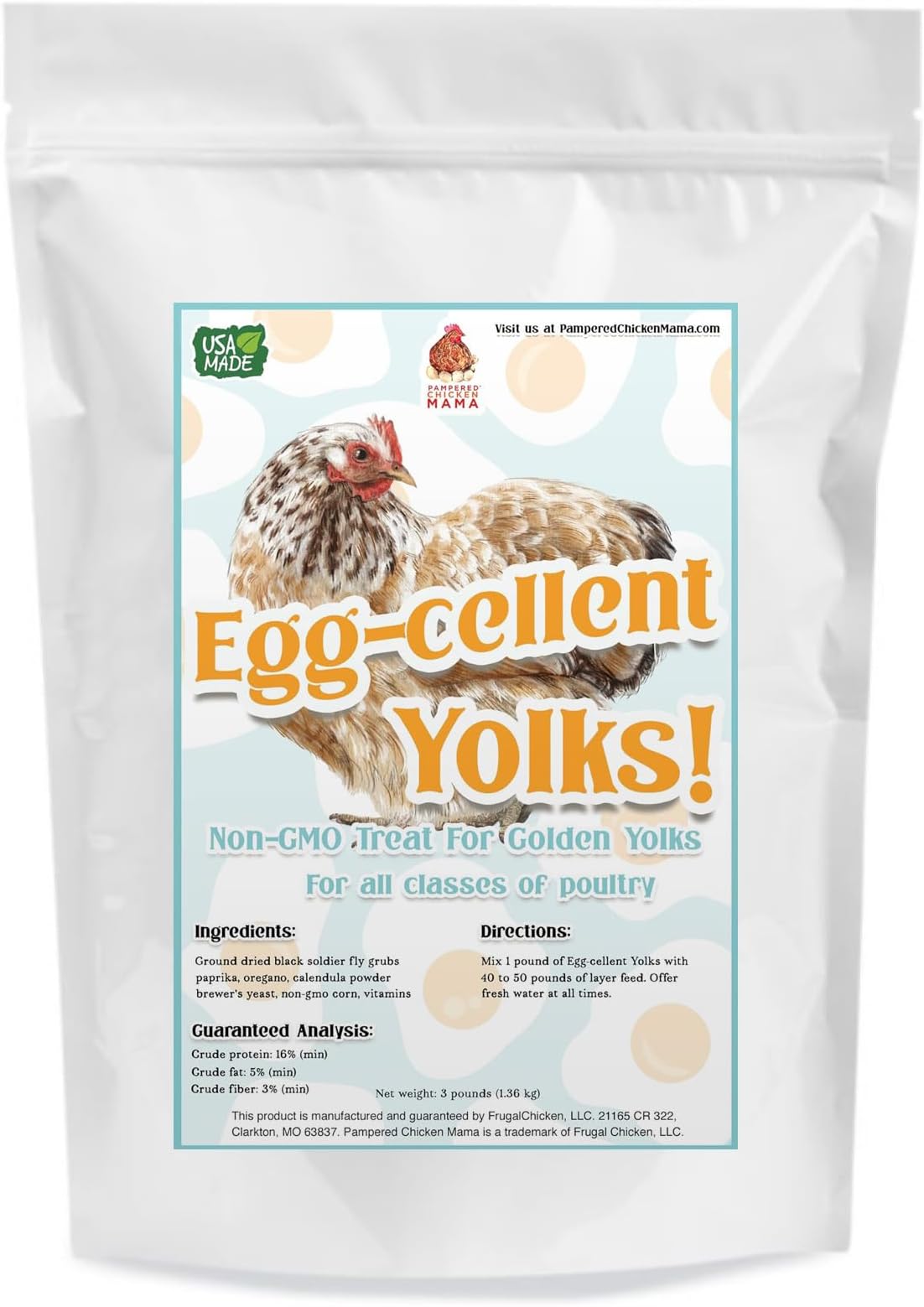 Pampered Chicken Mama Egg-Cellent Yolks: Organic Chicken Feed Supplement & Duck Food for Golden Yolks (2.5 pounds)