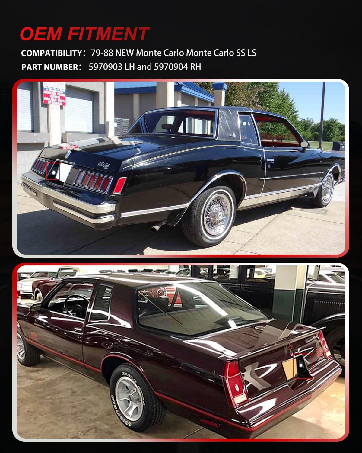 Smoked 2PCS Icense Plate Light Housings Tag Lamp Assembly For 1979-1988 NEW Monte Carlo Monte Carlo SS LS (Smoked Lens White LED)