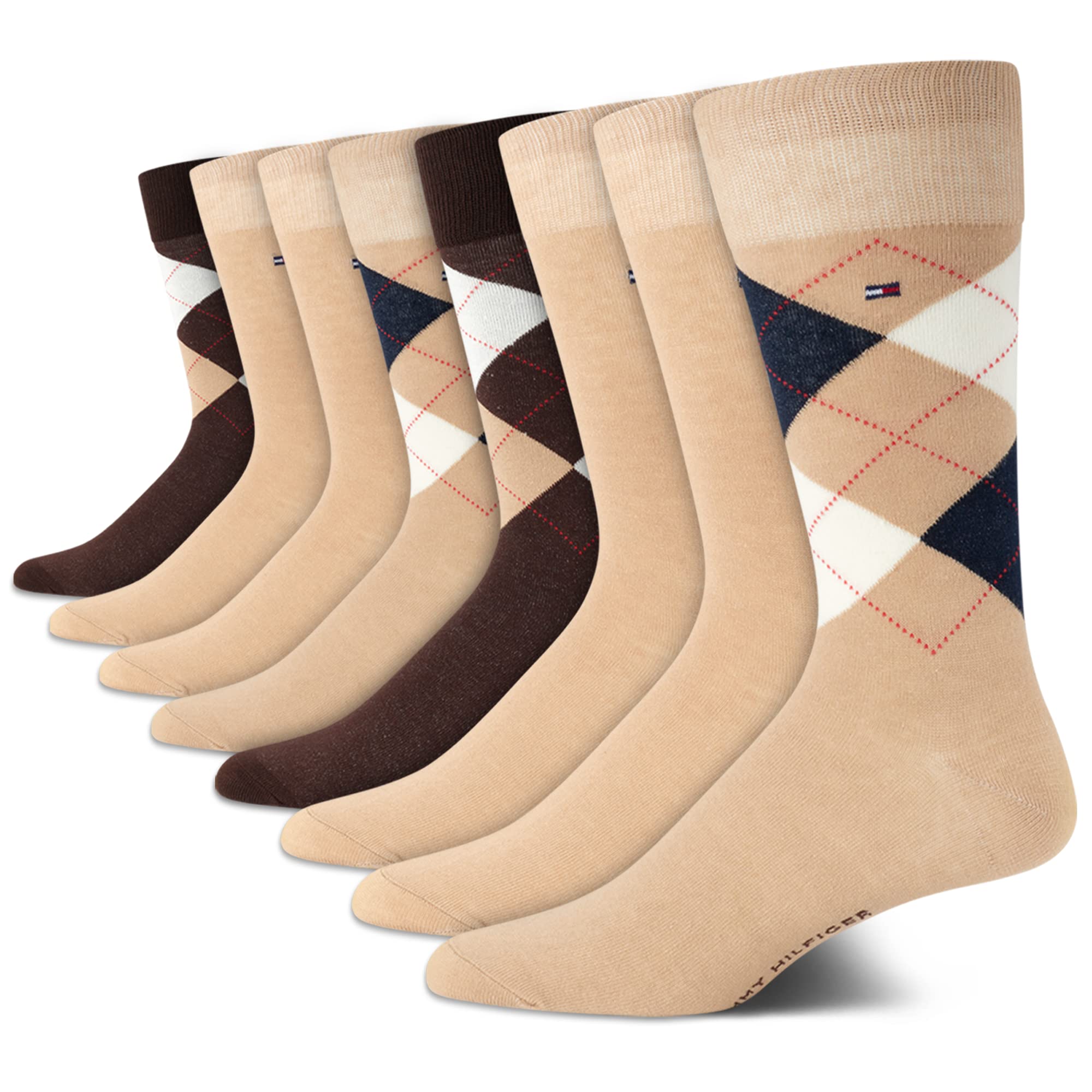 Tommy HilfigerMens Dress Socks - 8 Pack Stylish Crew Socks for Men, Breathable, Moisture-Wicking & Stretchable, Size 7-12
