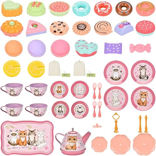 Miniatura 4 de Flormoon Juego de té para niña, juego de té de princesa de 50 piezas, juguete de cocina de simulación, juguete de aprendizaje de formas y colores