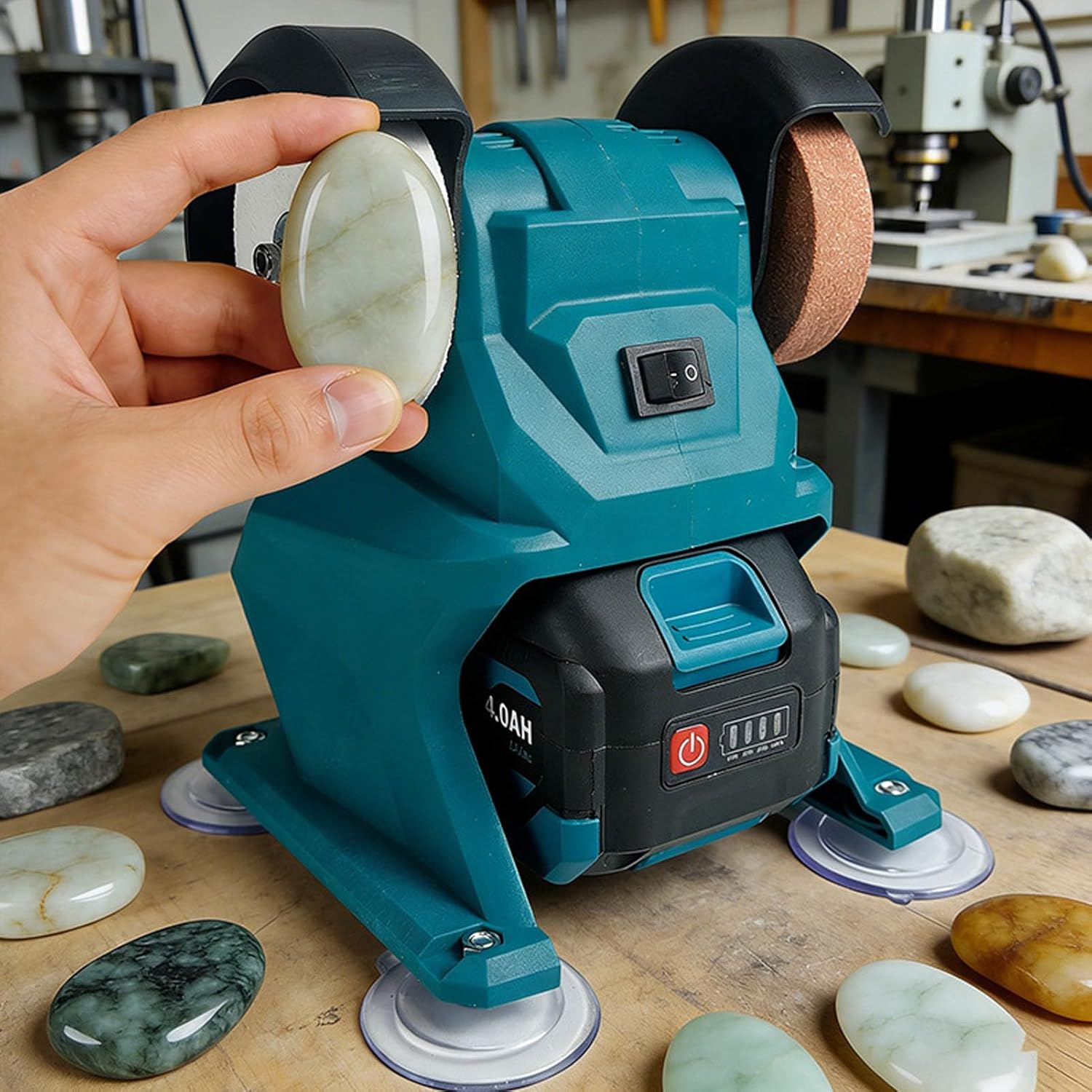 Fafeicy Mini Bench Grinder, Cordless Bench Grinding Machine with 5500 RPM Copper Motor, for DIYers and Home Workshop Sharpening Polishing Tasks