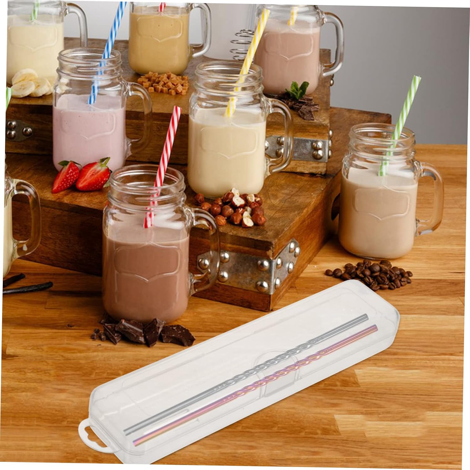4pcs Plastic Straw Storage Box for Travel and Office Use