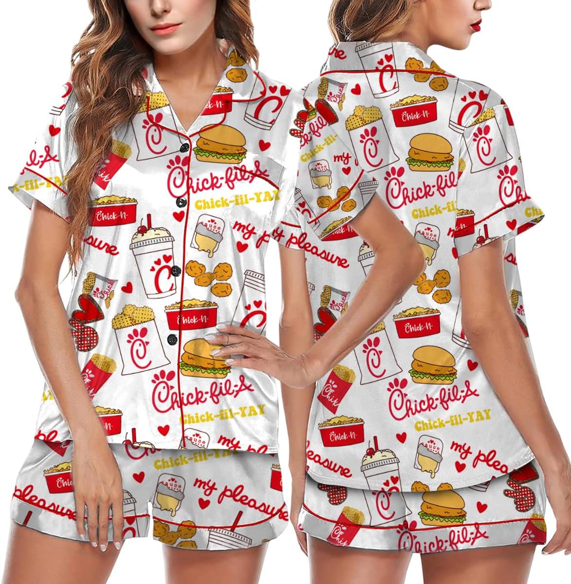 HAGOMA Funny Graphic Pajamas for Women Set Button Down Short Sleeve Top and Shorts Pjs Sets Sleepwear XS-5XL - Image 3