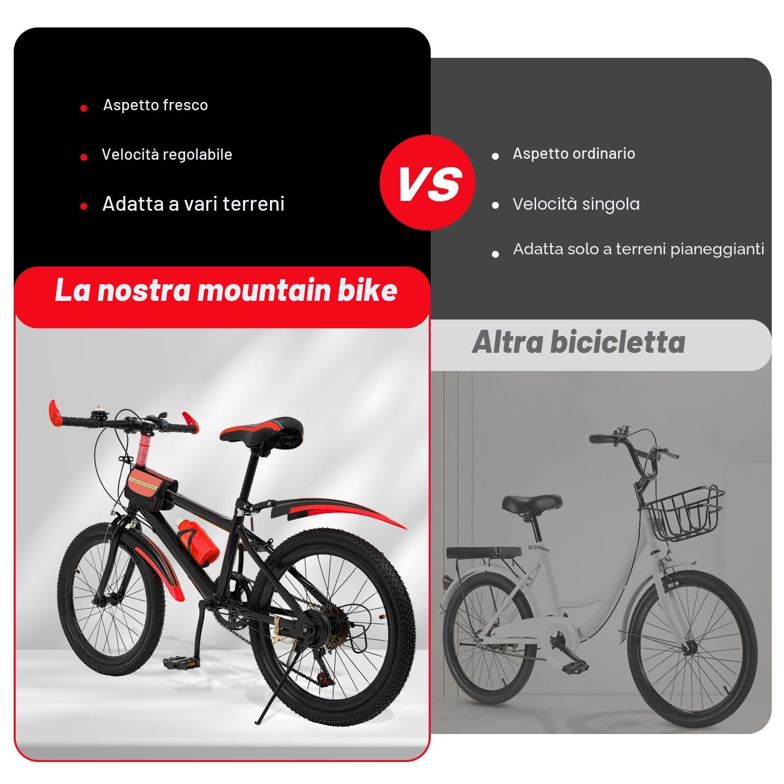 Mountain bike da 20 pollici per bambini e ragazzi con campanella a bussola, cambio a risparmio energetico, freni sicuri, telaio in acciaio al carbonio, capacità di carico 85 kg, per viaggi su