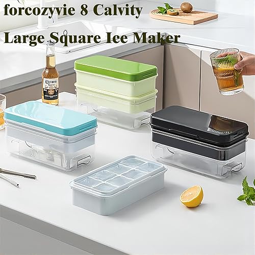 Miniatura 2 de forcozyvie Bandejas cuadradas grandes para cubitos de hielo con tapas extraíbles, bandejas de hielo grandes apilables para congelador, máquina de