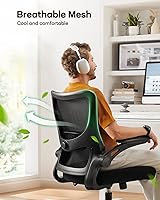 Vista 7 de Marsail Silla de dibujo, silla de oficina alta con soporte lumbar 2D, silla de escritorio de pie con reposabrazos abatibles acolchados y anillo Negro