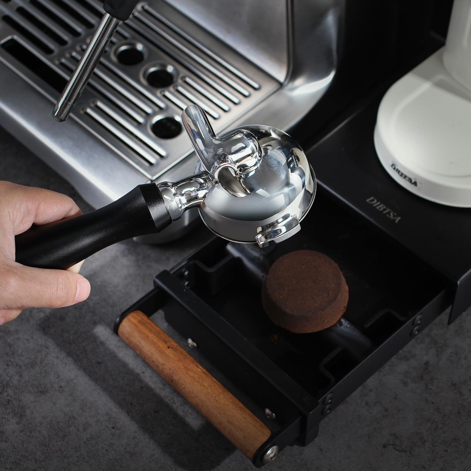 Espresso SiebträGer 58mm Doppelauslauf FüR Kompatibel mit E61-Brühgruppe, Flair 58, ECM, Rocket, Sanremo, Synesso, Slayer Ersatzteile für Espressomaschinen,Griff Aus Eloxiertem Aluminium