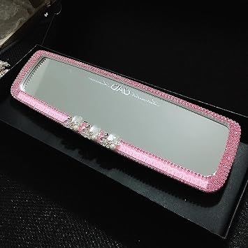 Bling Car Accessories for Women Car Rear View Mirror with Crystal Diamond Pink Mirror