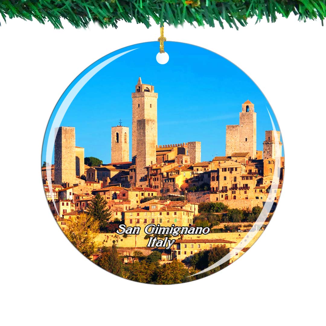 Weekino Ornament-1469 Italy San Gimignano Christmas Ornament City Travel Souvenir Collection Double Sided Porcelain 2.85 Inch Hanging Tree Decoration