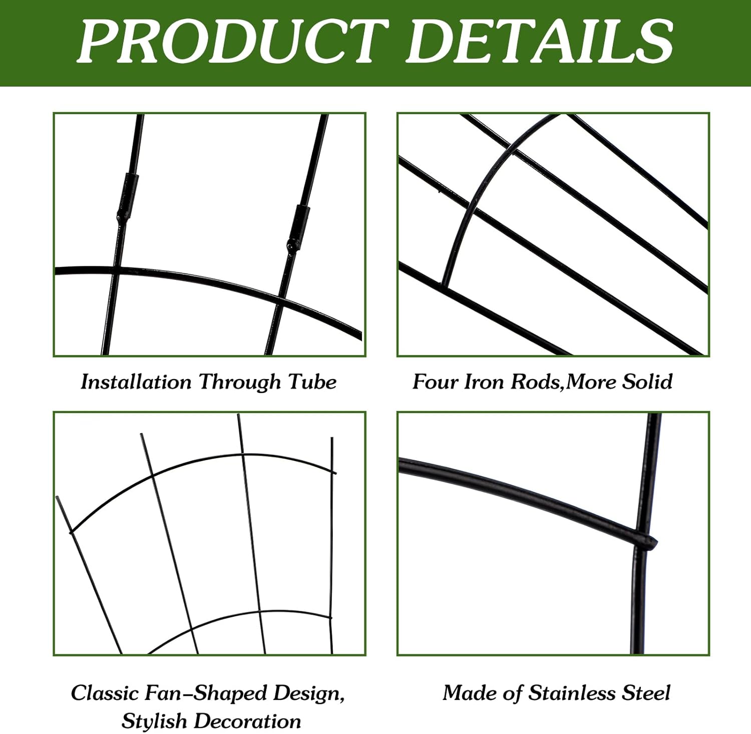 Yaocom 4 Pack 32'' Garden Trellis for Climbing Plants Outdoor Metal Trellis for Potted Plants Indoor Fan Shape Plant Support for Houseplant Flower Ivy Vine